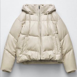 ZARA Faux Leather Puffer Jacket